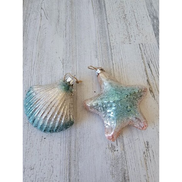 Glass beaded starfish seashell beach glass life size ornament sparkle glitter Xm - Picture 1 of 14